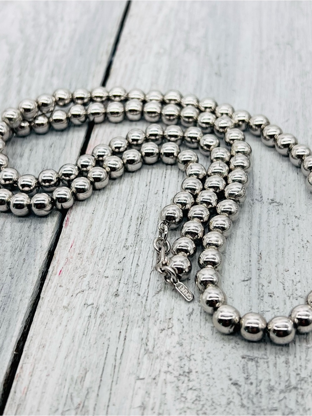 367. Vintage Monet Silver Metal Bead Necklace - 24” - Mint Condition